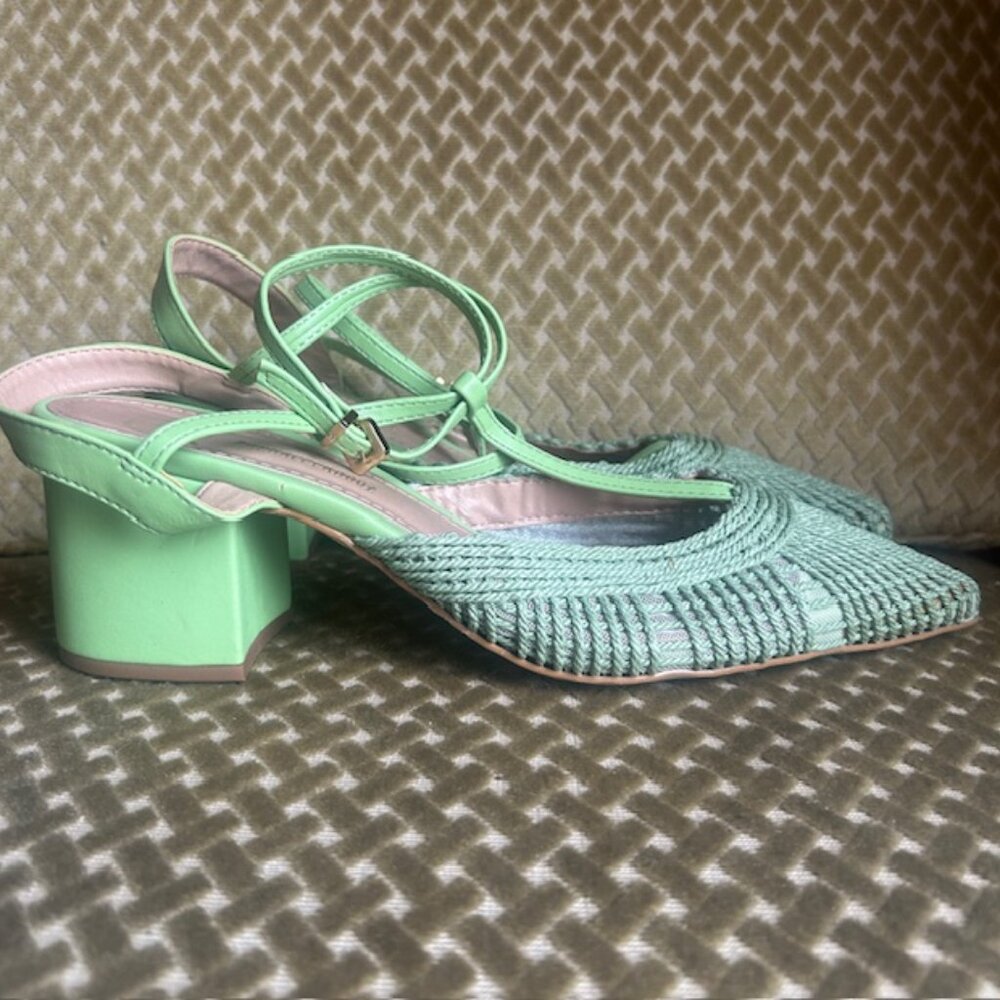 Anthropologie x Rafealla Booz Woven Apple Green Jute Block Heeled Sandals NEW - Picture 6 of 16